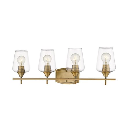 Z-Lite Joliet 4 Light Vanity, Olde Brass & Clear 473-4V-OBR